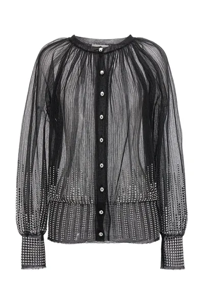 Rabanne Studded Mesh Cardigan In Black