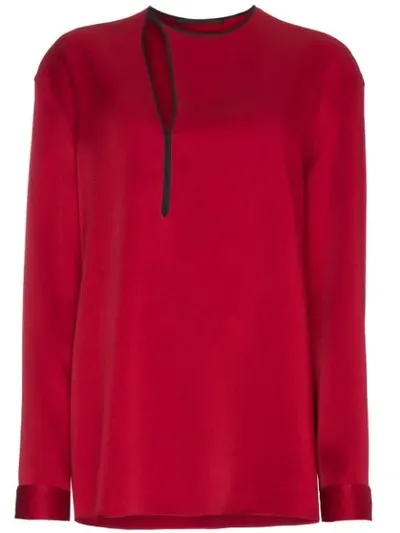 Haider Ackermann Red Satin Binding Detail Shirt