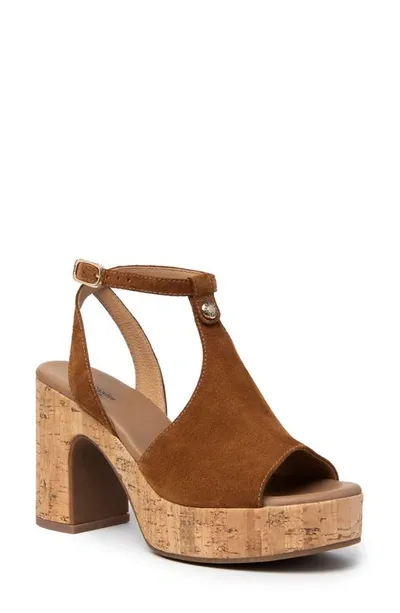 Nerogiardini Suede Ankle-strap Platform Sandals In Cognac