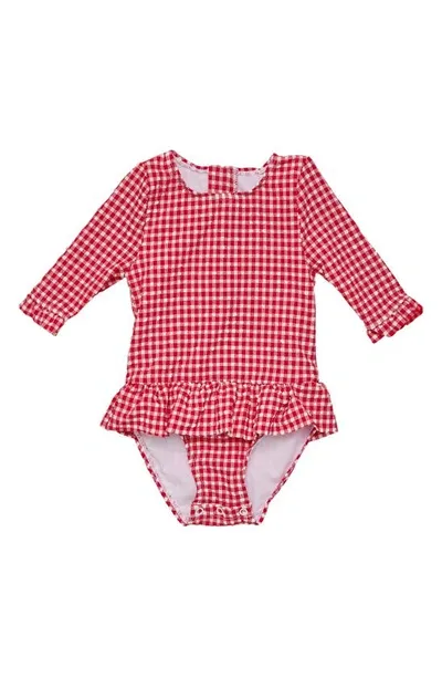 Snapper Rock Babies' Picnic Party Long Sleeve One-piece Surf Swimsuit In Red