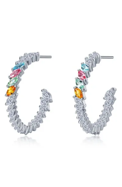 Lafonn Simulated Diamond & Created Sapphire Inside Out Hoop Earrings In Silver Multi