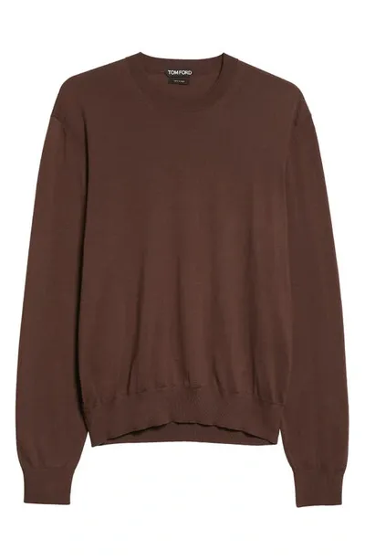 Tom Ford Sea Island Cotton Crewneck Sweater In Dark Chocolate