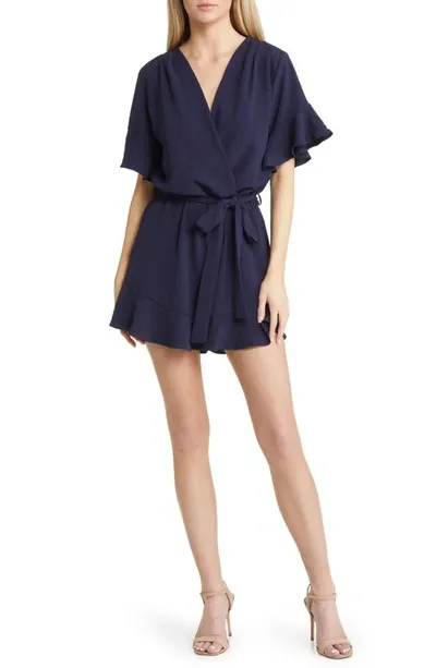 Fraiche By J Surplice Flutter Sleeve Romper In Navy