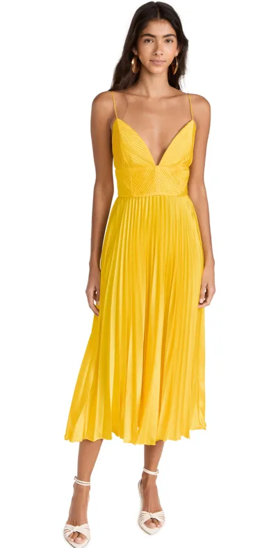 Amur Viv Pleated Midi Dress In Yellow Tang