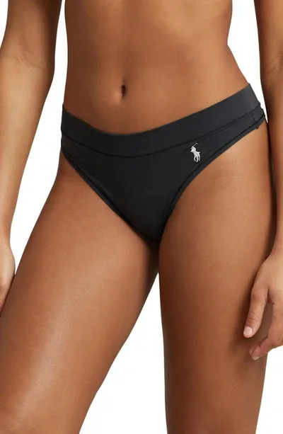 Polo Ralph Lauren Stretch Cotton Thong In Black