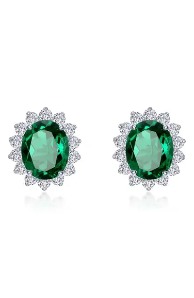 Lafonn Simulated Emerald & Simulated Diamond Halo Stud Earrings In Green