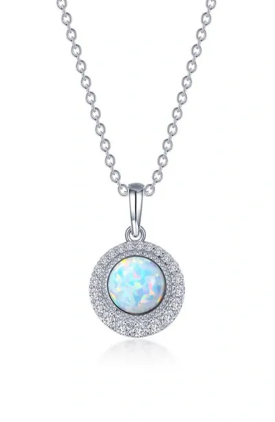 Lafonn Simulated Diamond Halo & Simulated Opal Pendant Necklace In White