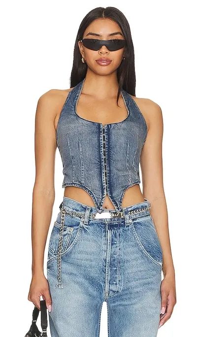 Miaou Blue Denim Corset Top