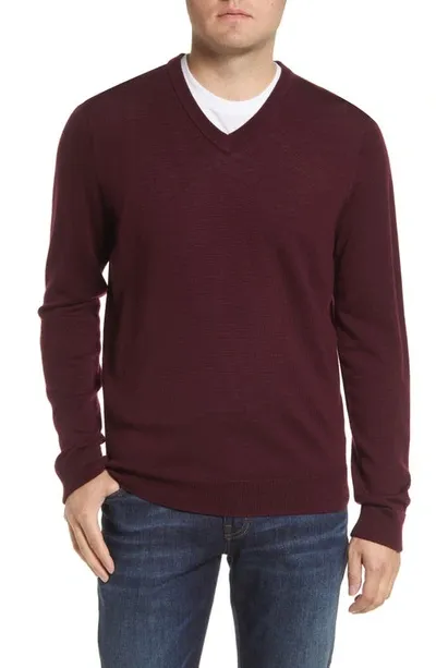 Nordstrom Washable Merino V-neck Sweater In Burgundy Royale