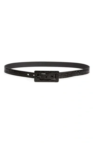 Saint Laurent 25mm Croc Embossed Leather Belt In Black