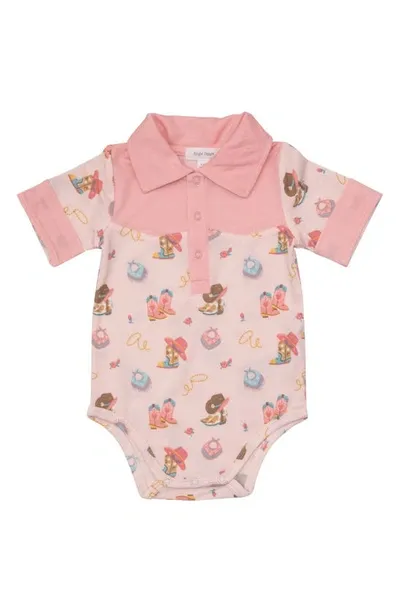 Angel Dear Babies' Cowgirl Boots Collared Bodysuit In Pink