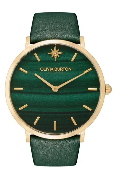 Olivia Burton Women's Celestial Ultra Slim Green Leather Strap Watch 40mm