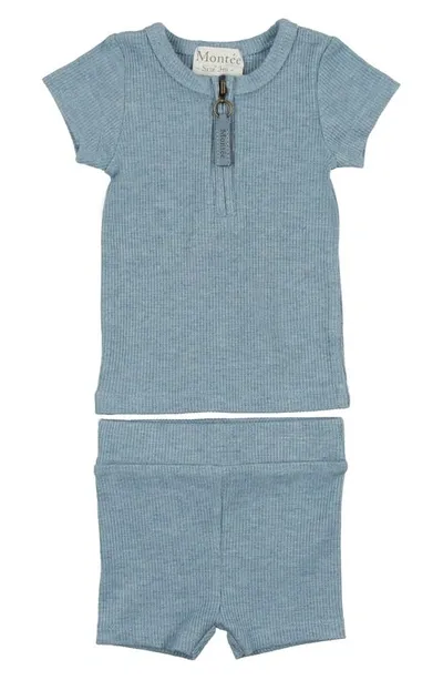 Maniere Kids' Manière Rib Cotton Knit T-shirt & Shorts Set In Blue