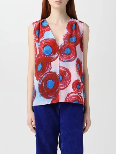 Marni Printed V-neck Top In Red