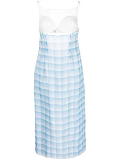 Juneyen Check-print Panelled Midi-dress In Blue