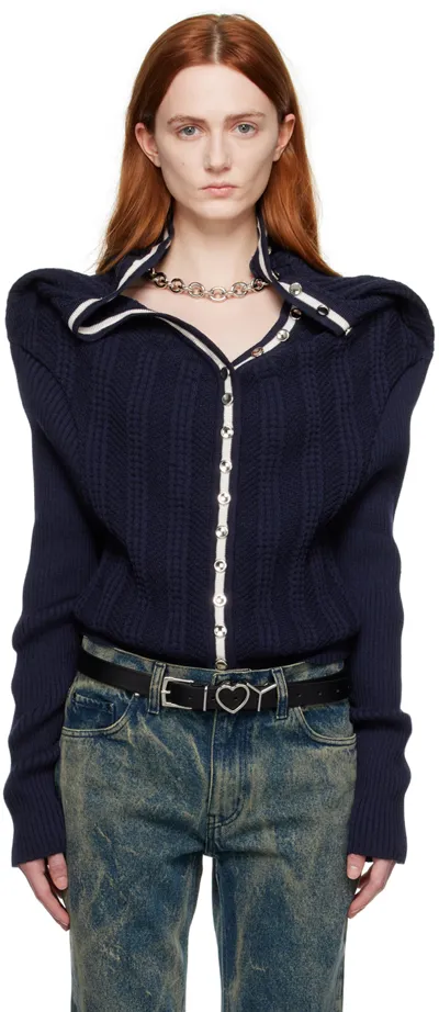 Y/project Chain-necklace Ruffled Cardigan In Navy