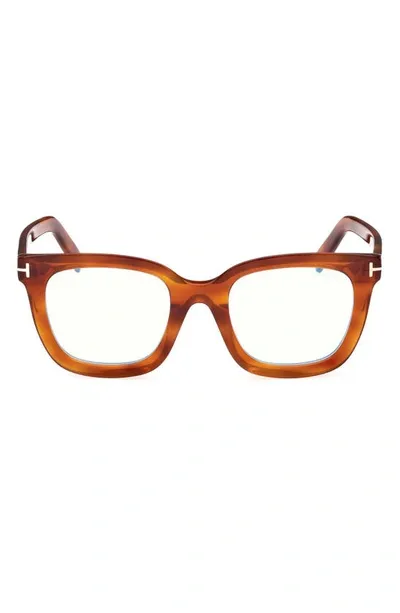 Tom Ford 51mm Square Blue Light Blocking Glasses In Blonde Havana