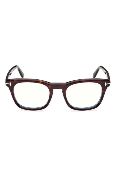 Tom Ford 50mm Square Blue Light Blocking Glasses In Dark Havana