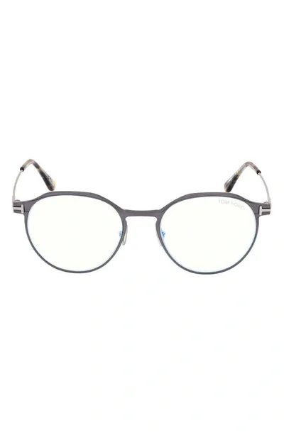 Tom Ford 52mm Round Blue Light Blocking Glasses In Matte Dark Ruthenium