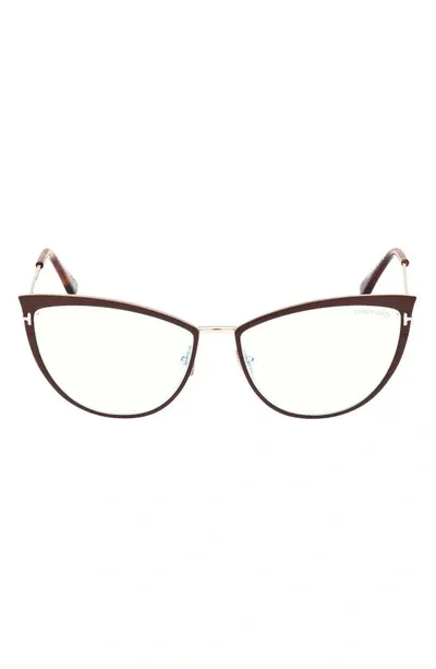 Tom Ford 56mm Cat Eye Blue Light Blocking Glasses In Matte Light Brown