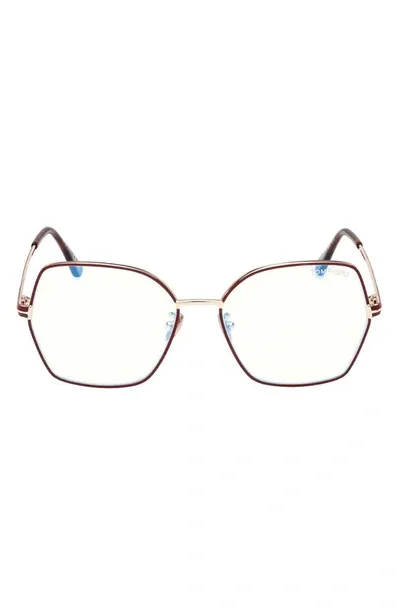 Tom Ford 56mm Butterfly Blue Light Blocking Glasses In Shiny Rose Gold