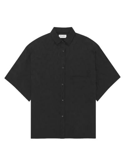 Saint Laurent Silk Overshirt In Noir