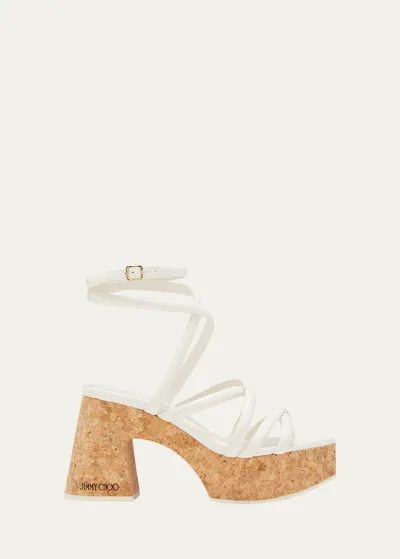 Jimmy Choo Cecelia Strappy Ankle-strap Platform Sandals In White Natural