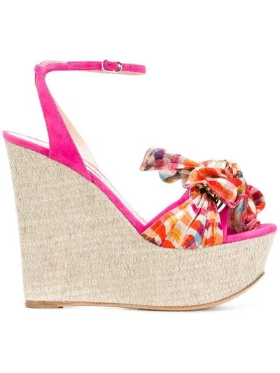 Casadei Checked Wedge Heels In Pink