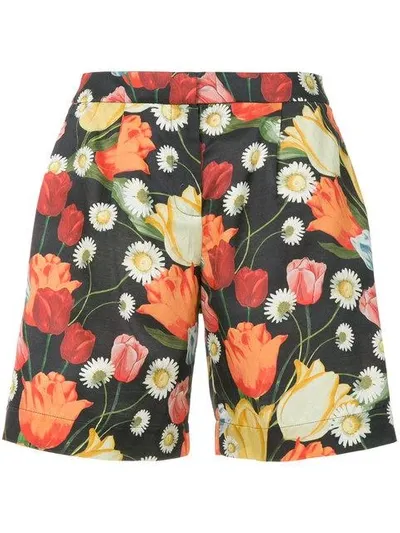 Mother Of Pearl Tulip-print Bermuda Shorts In Black