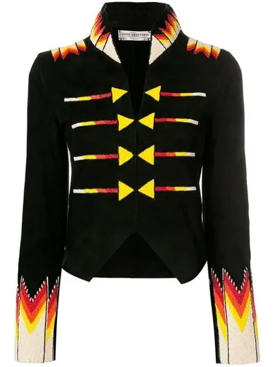 Jessie Western Cropped Beaded Military Jacket In Black