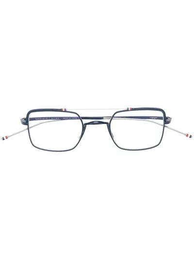 Thom Browne Square Glasses In Blue ,metallic