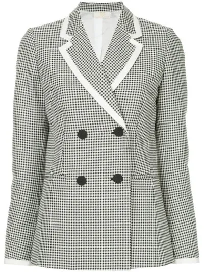 Sara Battaglia Double-breasted Gingham Cotton-blend Blazer In Black