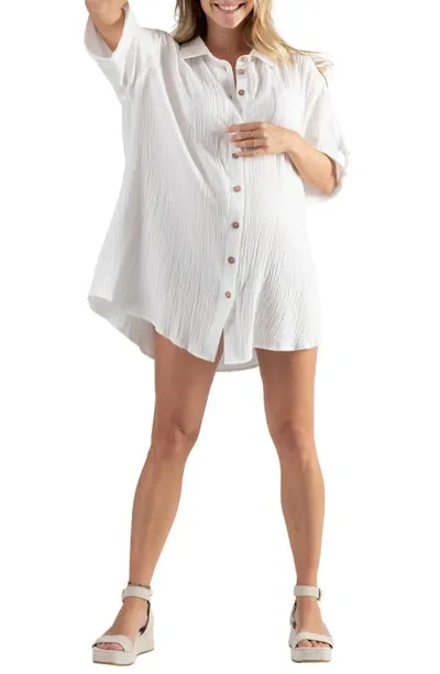 Cache Coeur Bertille Button-up Maternity/nursing Shirtdress In White