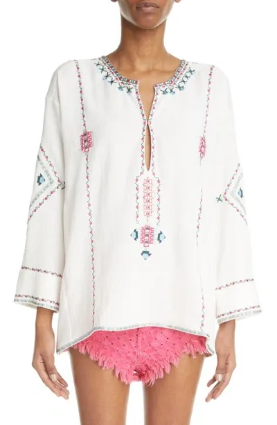 Isabel Marant Clarisa Embroidered Cotton Tunic Top In Ecru,multi