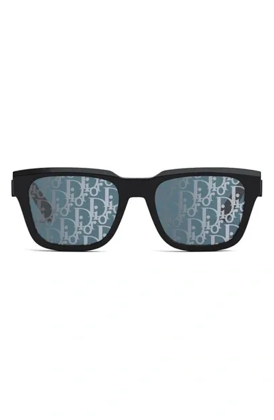 Dior B23 53mm Square Sunglasses In Black Blue Mirror