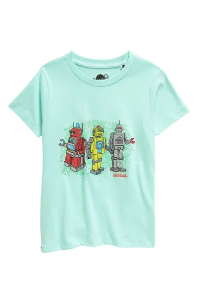 Boardies Kids' Robots Organic Cotton Graphic Tee In Green