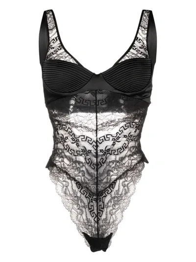 Versace Lace-detail Bodysuit In Black