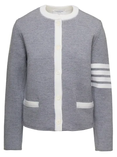 Thom Browne 4- Bar Wool Cardigan In Gray