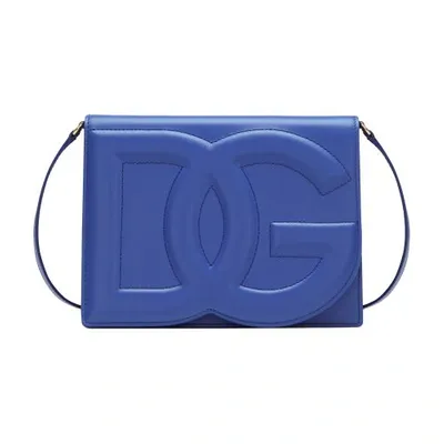 Dolce & Gabbana Calfskin Dg Logo Crossbody Bag In Blue