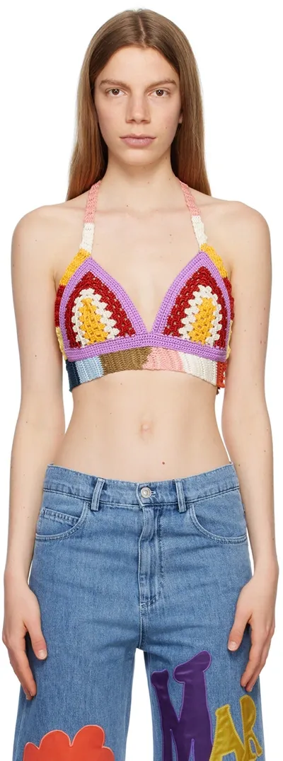 Marni Patch Cotton Bra-top In Multicolor