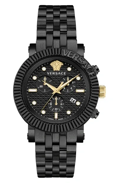 Versace Men's Swiss Chronograph V-chrono Black Ion Plated Bracelet Watch 45mm