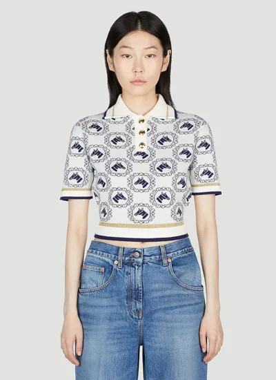 Gucci Equestrian Cotton Jacquard Polo Top In 9323 블루