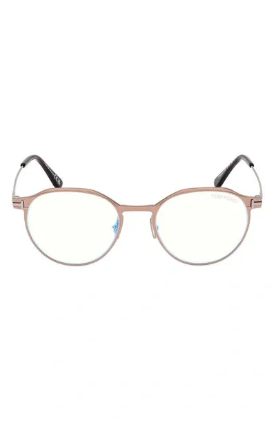 Tom Ford 52mm Round Blue Light Blocking Glasses In Matte Light Bronze