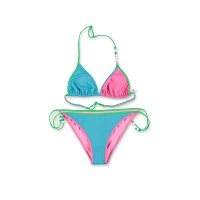 Mc2 Saint Barth Kids'  Costume Bikini Fucsia E Azzurro In Lycra Bambina