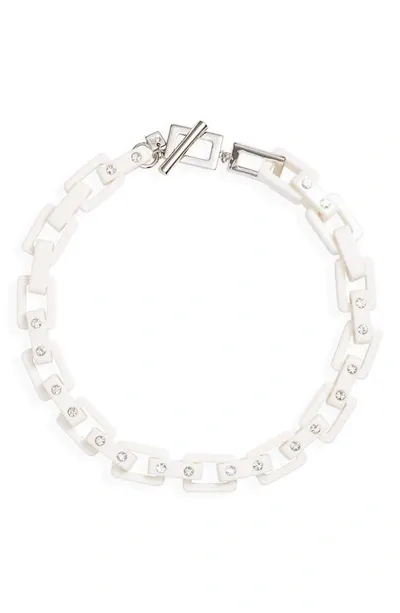 Open Edit Crystal Resin Link Collar Necklace In Clear- White- Rhodium