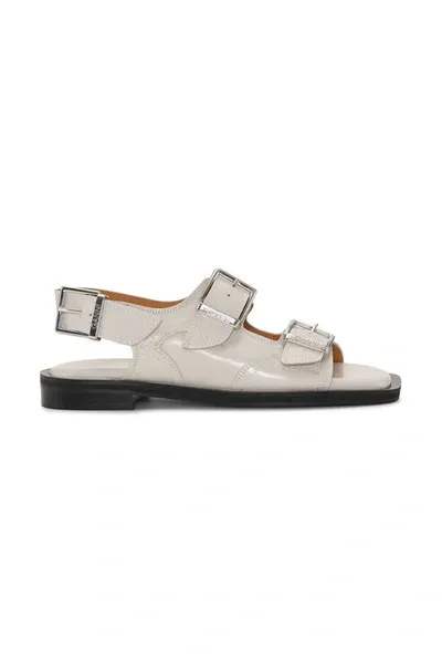 Ganni White Embroidered Western Sandals In Egret