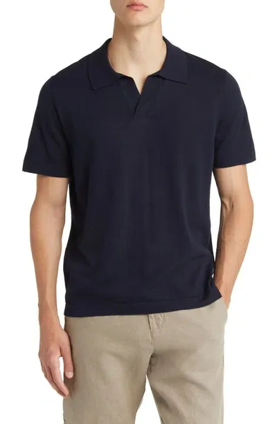 Nn07 Ryan 6311 Cotton And Linen-blend Polo Shirt In Navy Blue