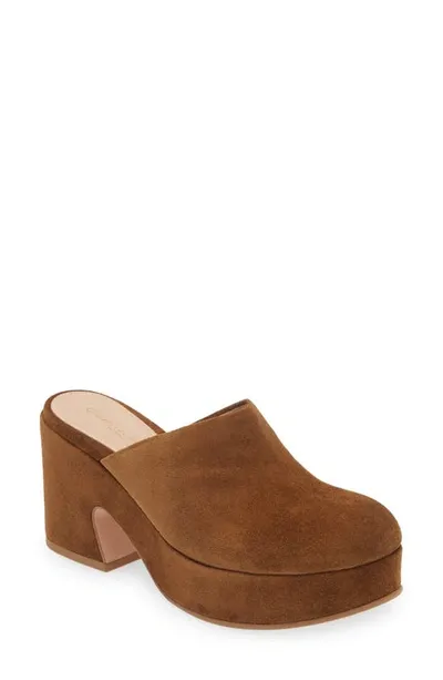 Gianvito Rossi Suede Block-heel Platform Mules In Brown