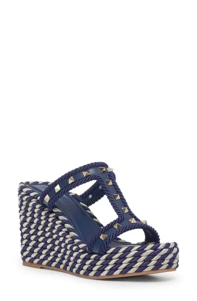 Valentino Garavani Rockstud Wedge Espadrille Sandal In Blue