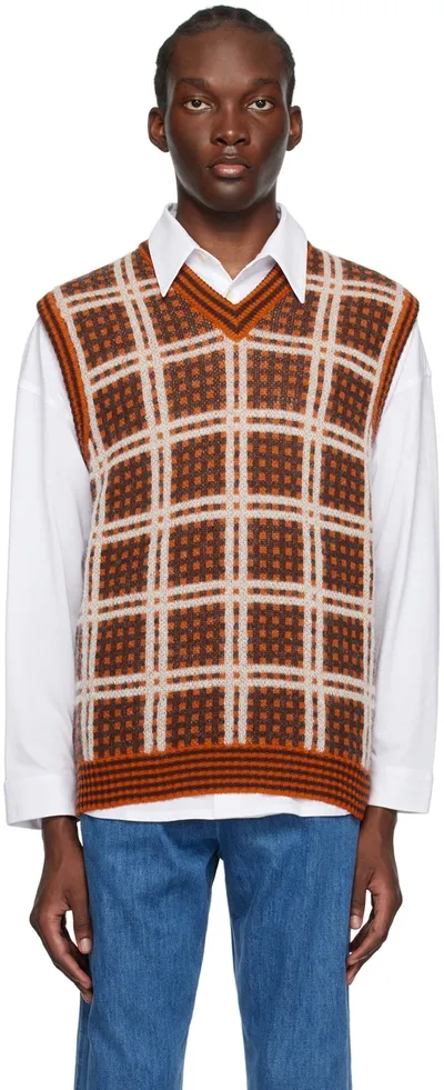 Marni Checked Wool-blend Sweater Vest In Lobster